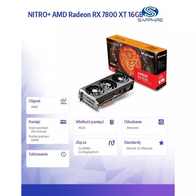 Sapphire Technology Karta graficzna Radeon RX 7800 XT Gaming OC 16G GDDR6 256bit 2DP/2HDMI