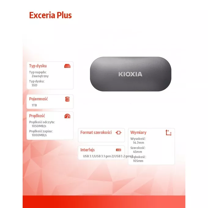 Kioxia Dysk zewnętrzny SSD Exceria Plus 1TB USB 3.2
