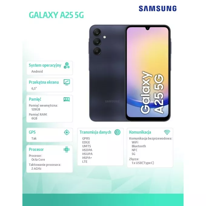 Samsung Smartfon GALAXY A25 5G 6/128 GB Czarny