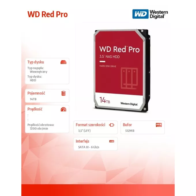 Western Digital Dysk twardy WD Red Pro 14TB 3,5 512MB SATAIII/7200rpm