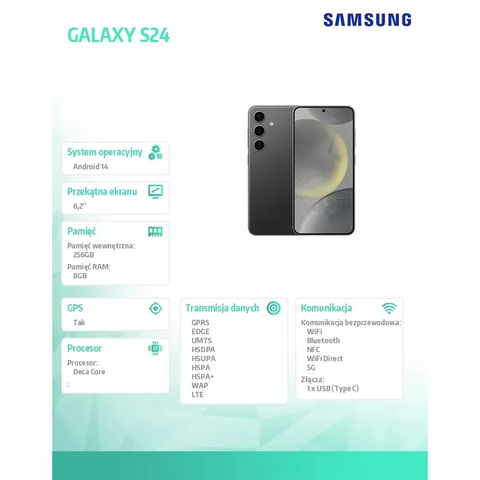 Samsung Smartfon GALAXY S24 5G 8/256GB Enterprise Edition Czarny