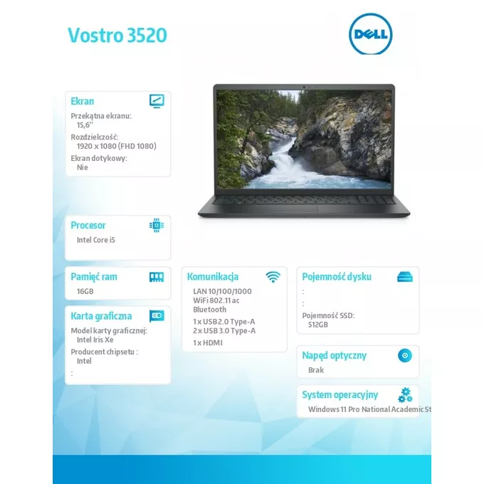Dell Notebook Vostro 3520 Win11ProEDU i5-1235U/16GB/512GB/INT/4YB
