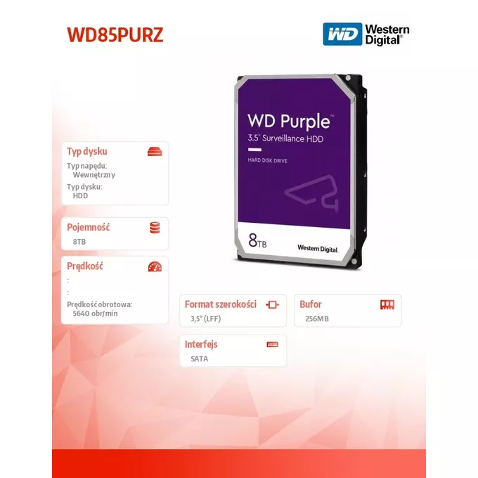 Western Digital Dysk twardy Purple 8TB 3,5 cala WD85PURZ