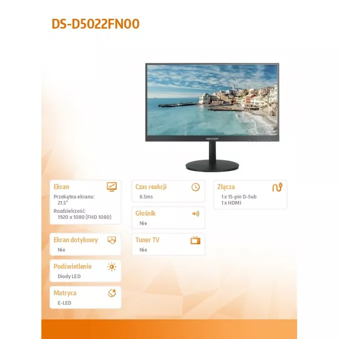 Hikvision Monitor DS-D5022FN00 21.5 cala