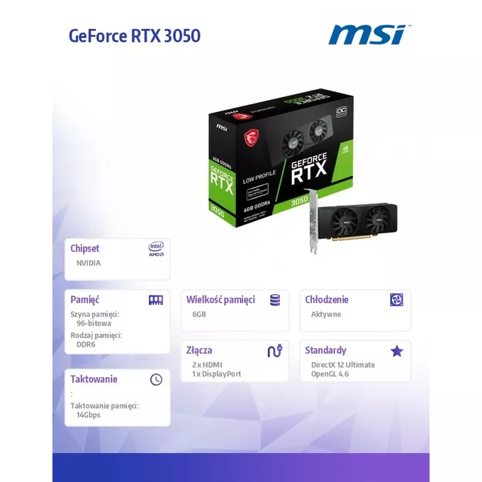 MSI Karta graficzna GeForce RTX 3050 LP 6G OC 6GB GDDR6 96bit DP/2HDMI