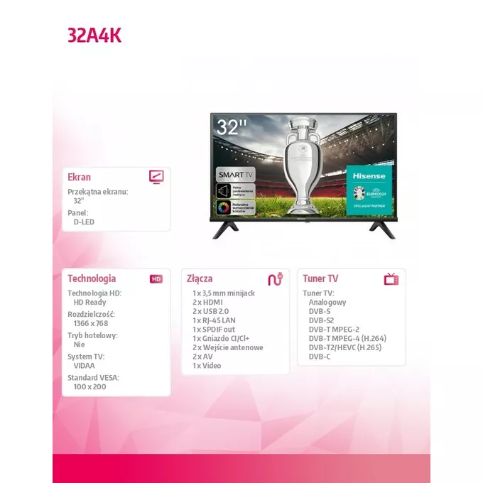 Hisense Telewizor LED 32 cale 32A4K