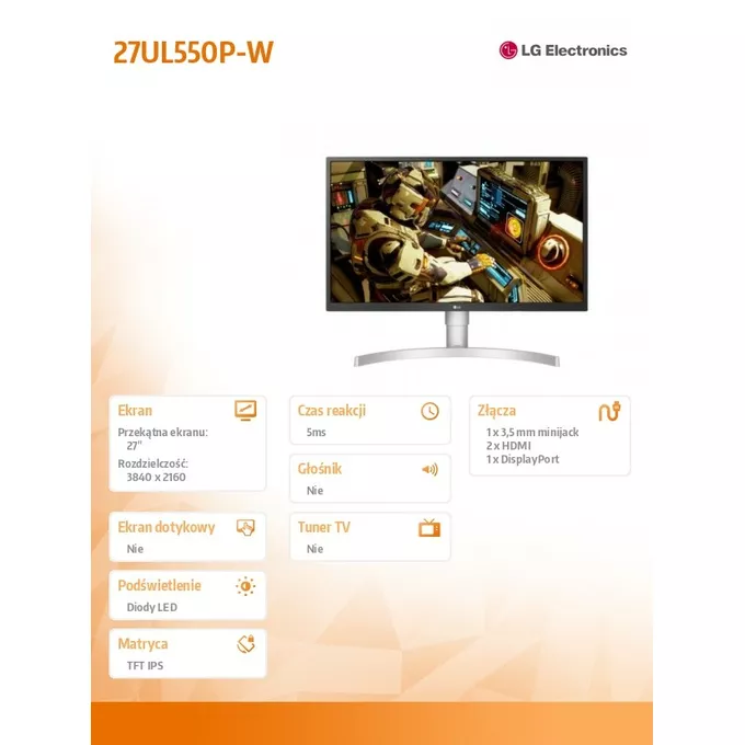 LG Electronics Monitor 27UL550P-W 27 cali IPS HDR Radeon FreeSync 4K