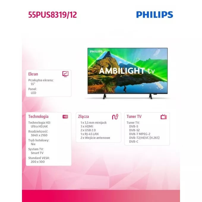 Philips Telewizor 55 cali LED 55PUS8319/12