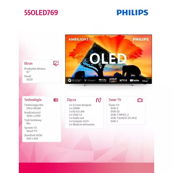 Philips Telewizor 55 cali OLED 55OLED769/12