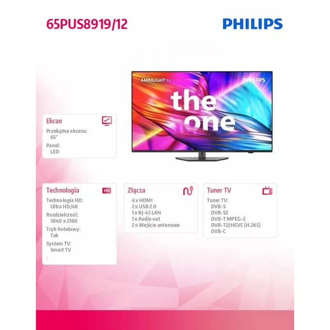 Philips Telewizor 65 cali LED 65PUS8919/12