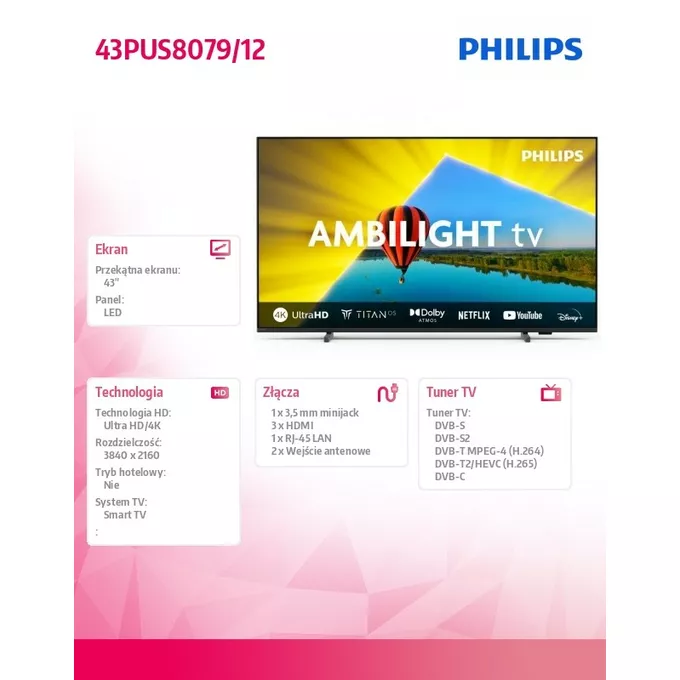 Philips Telewizor LED 50 cali 50PUS8079/12