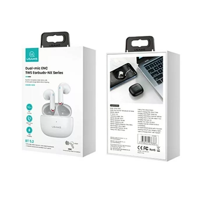 USAMS Słuchawki Bluetooth TWS 5.2 NX10 Series Dual microfon białe
