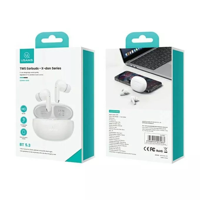 USAMS Słuchawki Bluetooth TWS 5.3 X-Don Series Dual microfon ENC białe