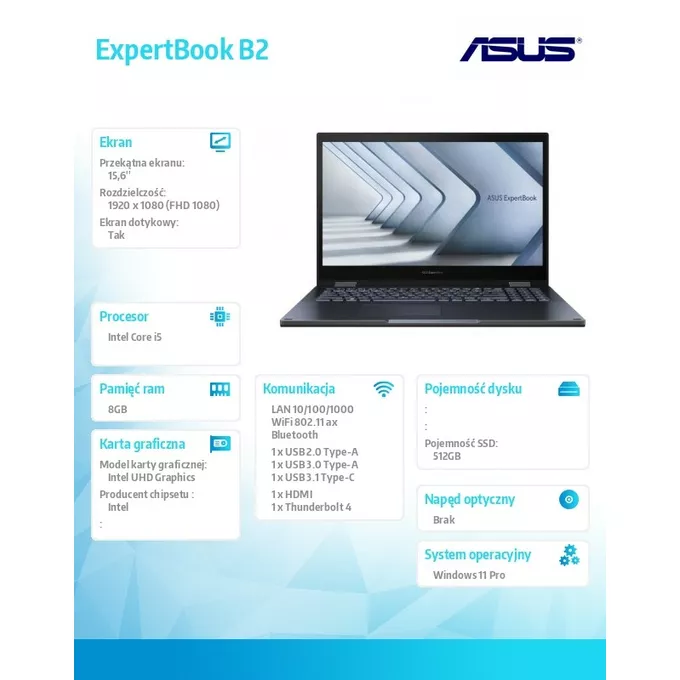 Asus Notebook ExpertBook B2 B2502FBA-E80043X i5-1240P  8/512/W11 PRO