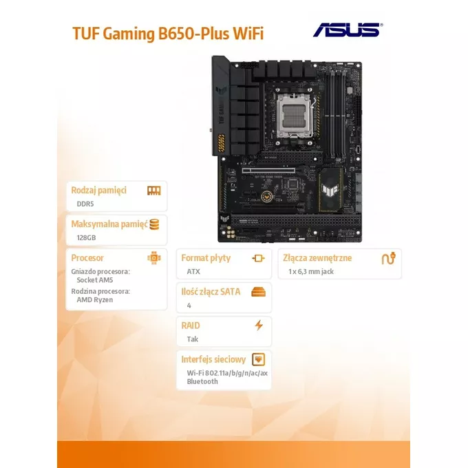 Asus Płyta główna TUF GAMING B650-PLUS WIFI AM5 4DDR5 ATX