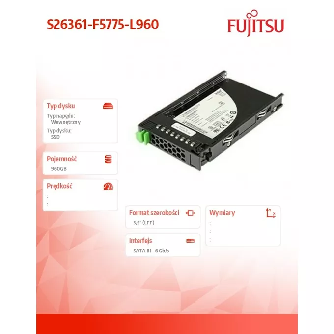Fujitsu Dysk serwerowy SSD SATA 960GB 3.5&quot; Mixe S26361-F5775-L960