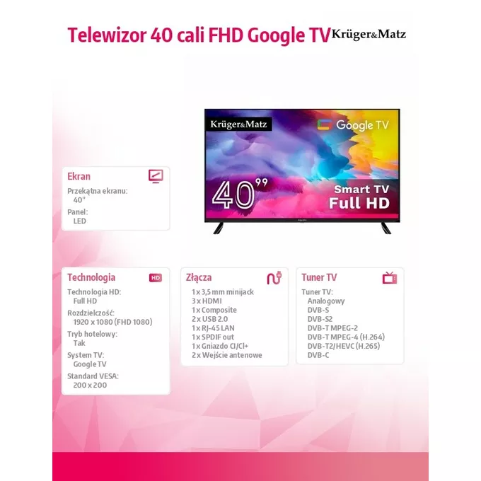 Kruger &amp; Matz Telewizor 40 cali FHD Google TV