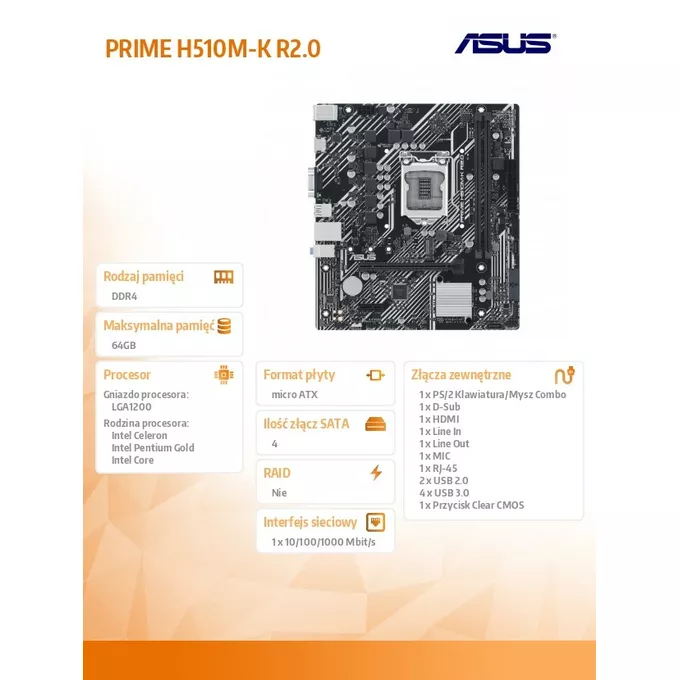 Asus Płyta główna PRIME H510M-K s1200 R2.0 2DDR4 HDMI mATX