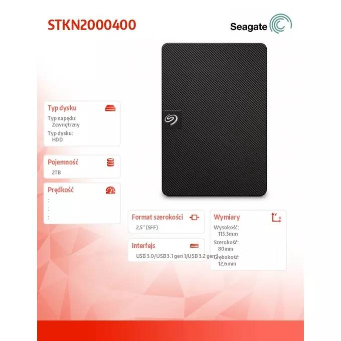 Seagate Dysk zewnętrzny Expansion 2TB USB 3.0 STKN2000400