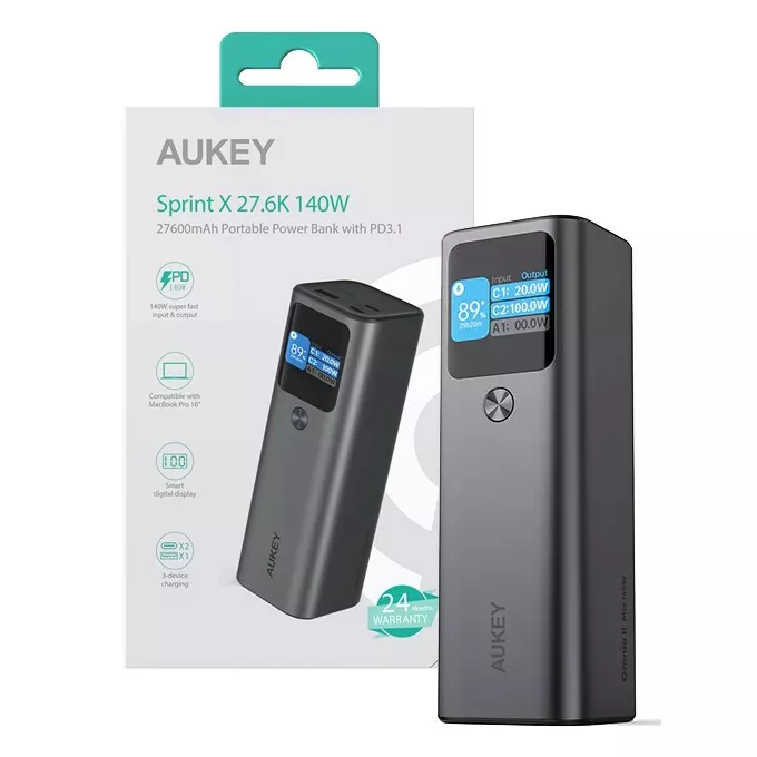AUKEY Power Bank PB-Y45 Sprint X  | 27600 mAh | 140W | 3xUSB | PD 3.1 | PPS | Smart Digital Display