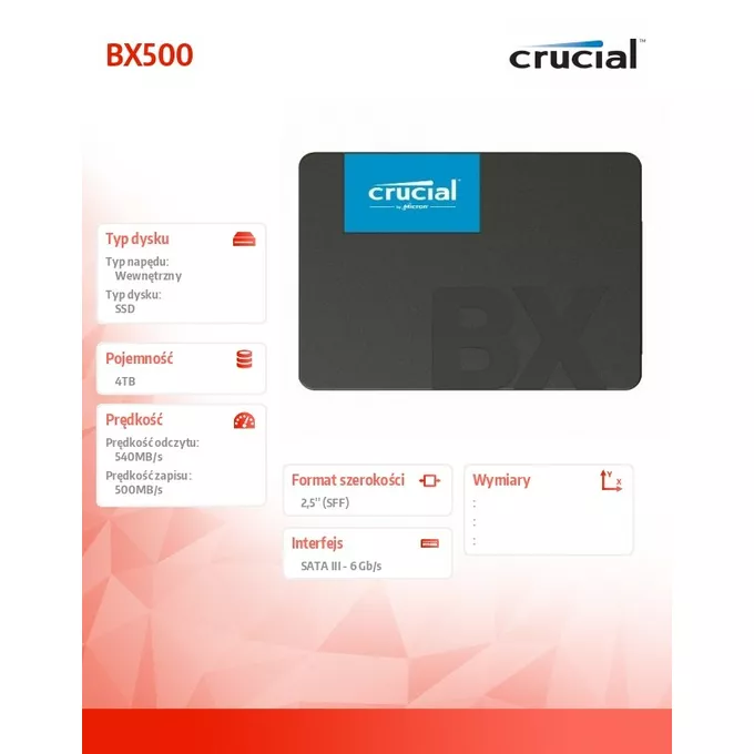 Crucial Dysk SSD BX500 4000GB SATA3 2.5 cala 540/500MB/s