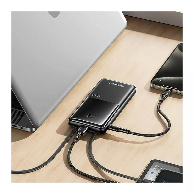 AWEI Powerbank 10000mAh P76K 22,5W 4 Wyjścia ładowania dwa kable