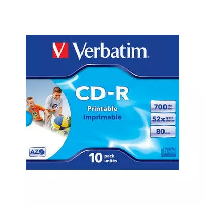 Verbatim CD-R 52x 700MB 10P JC Printable Azo 43325