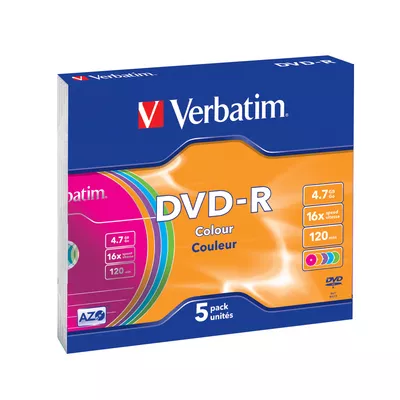 Verbatim DVD-R 16x 4.7GB 5P Slim Colour     43557