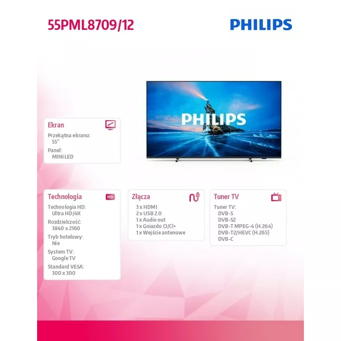 Philips Telewizor 55 cali MINI LED 55PML8709/12