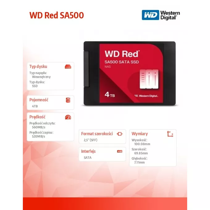 Western Digital Dysk SSD Red SSD 4TB SATA 2,5 WDS400T2R0A