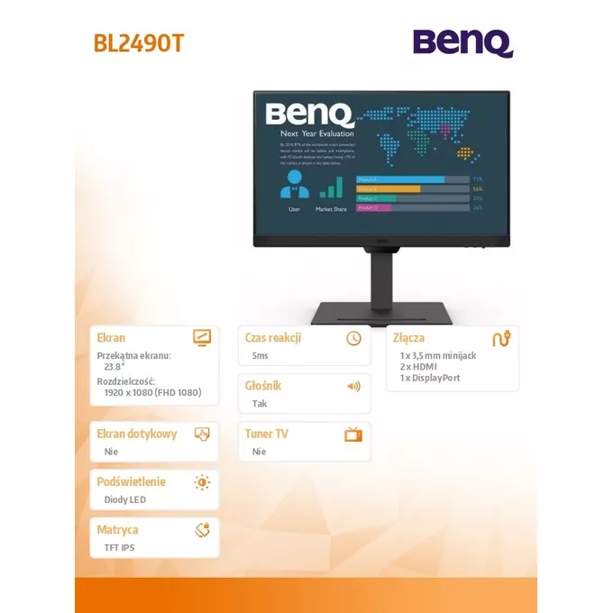 Benq Monitor 24 cale BL2490T LED 4ms/1300:1/IPS/HDMI