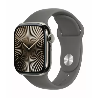 Apple Watch Series 10 GPS + Cellular, koperta 42 mm z tytanu w kolorze naturalnym z paskiem sportowym w kolorze górskiej szarości - rozmiar M/L