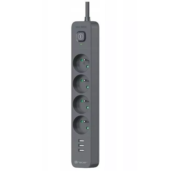 Tracer Listwa zasilająca antyprzepięciowa Power Line+ mobile ready 1.5m (4 gniazda + 3x USB A, 5V 2.4A)