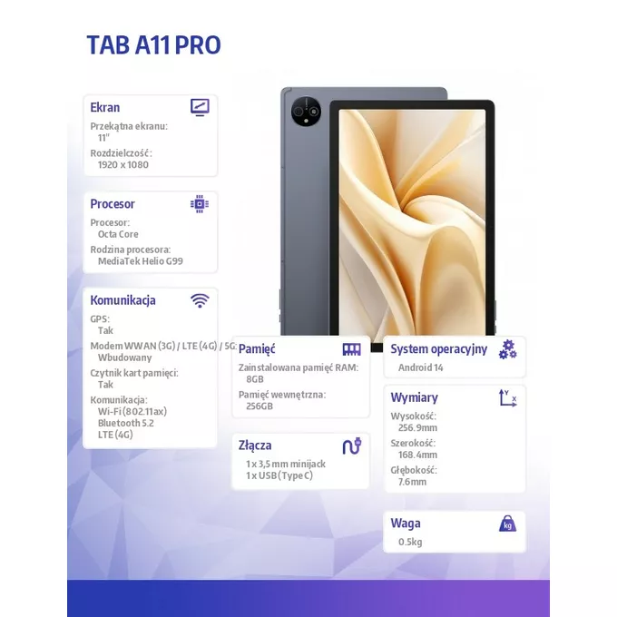 ULEFONE Tablet A11 Pro 4G 11&quot; 8/256GB szary