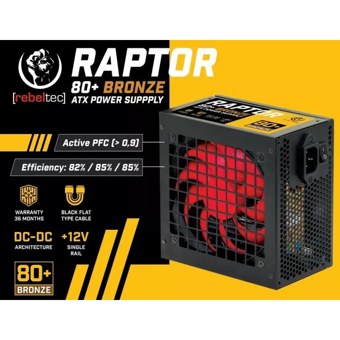 Atx Raptor Gpu Rebeltec Zasilacz ATX RAPTOR 600W BRONZE 80+,Single Rail, DC-DC | Kakto.pl
