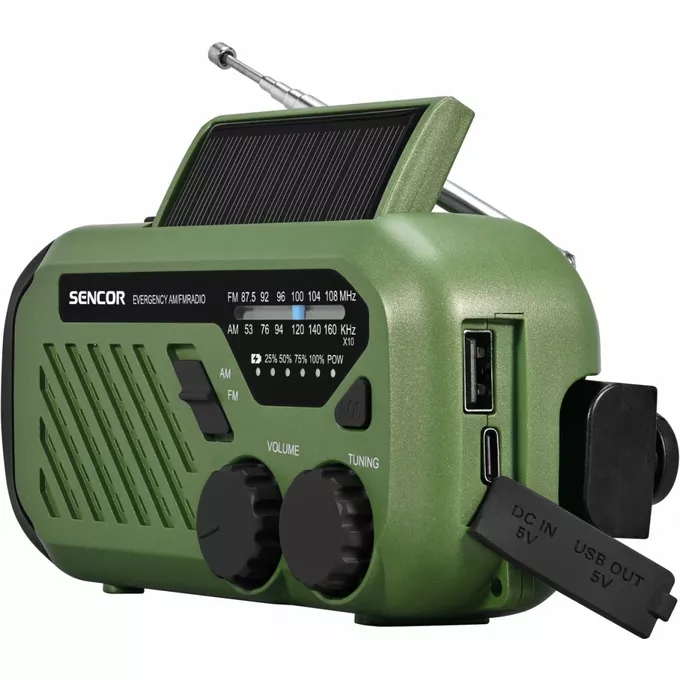 Sencor Radio przenośne alarmowe AM/FM, latarka, power bank, bateria słoneczna