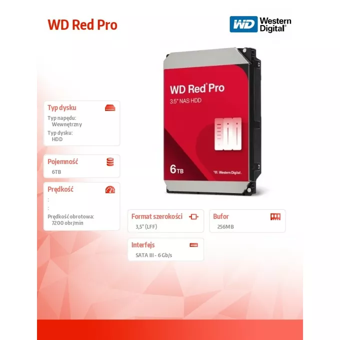 Western Digital Dysk HDD Red Pro 6TB 3,5 265 MB SATAIII WD6005FFBX