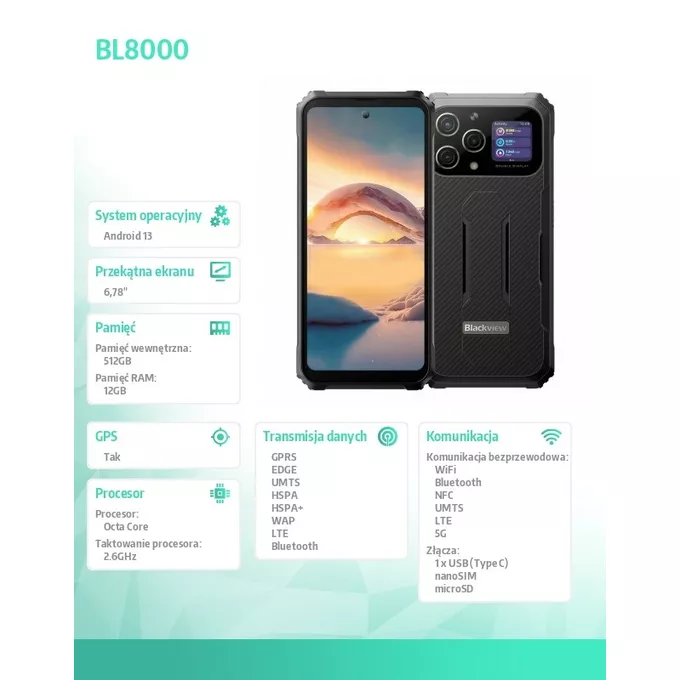 Blackview Smartfon BL8000 6.78\&quot; 12/512GB 8800 mAh czarny