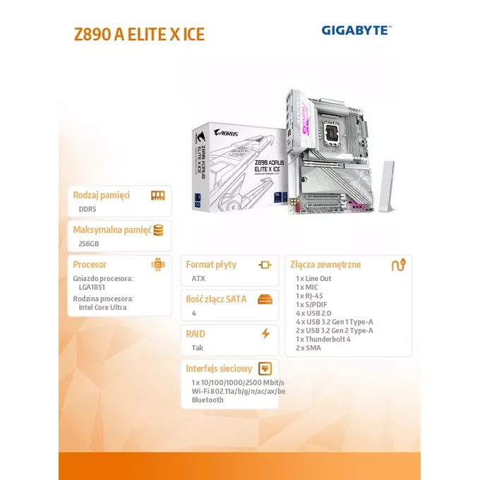 Gigabyte Płyta główna Z890 A ELITE X ICE
