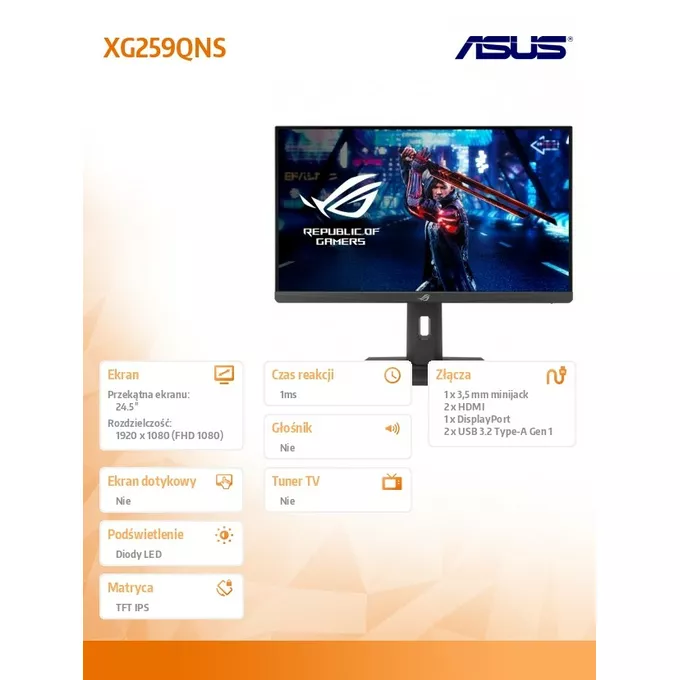 Asus Monitor ROG Strix 24.5 cala XG259QNS IPS HDMI USB PIVOT