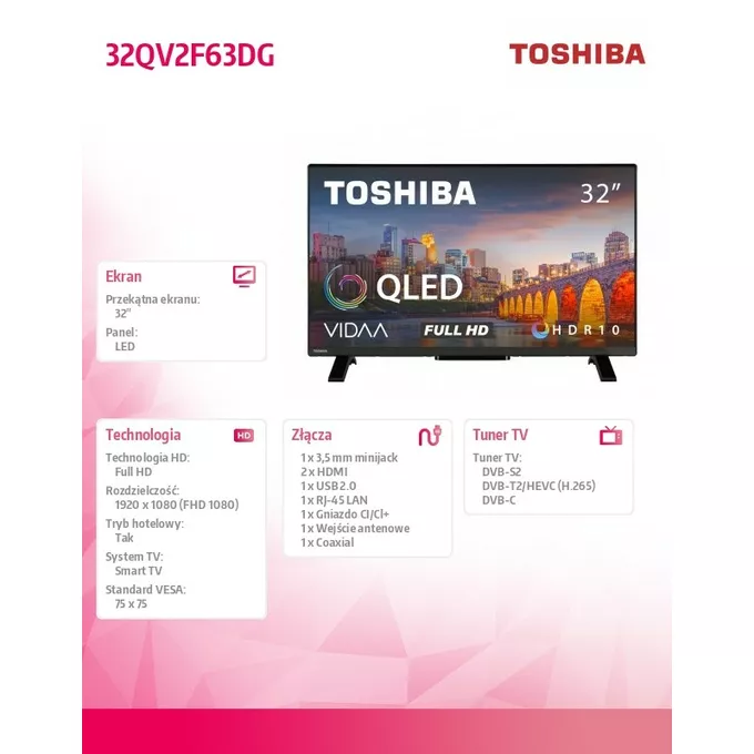 Toshiba Telewizor QLED 32 cale 32QV2F63DG