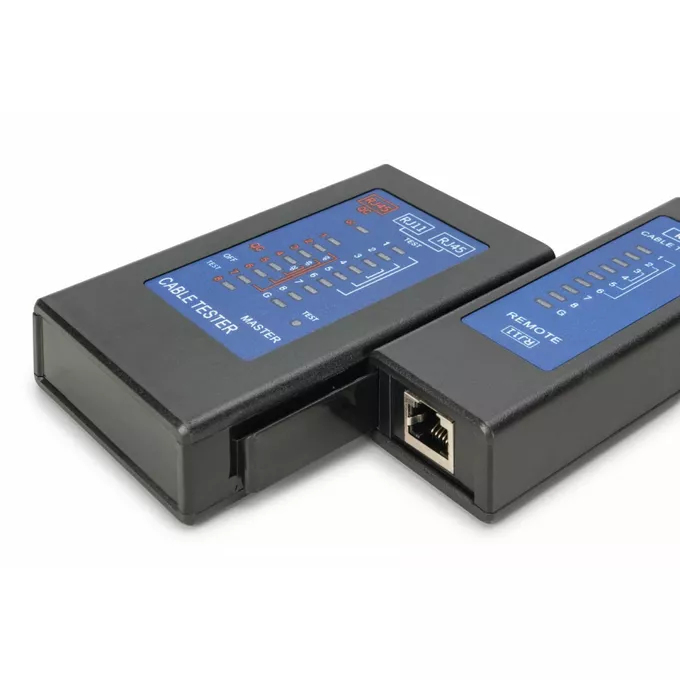 Digitus Tester kabli sieciowych i komunikacyjnych LED, kat.5e-kat.6A, (RJ45, RJ12, RJ11), Auto-Scan z PoE