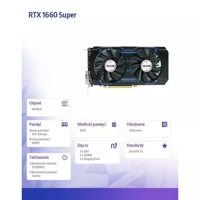 AFOX Karta graficzna - Geforce GTX1660 SUPER 6GB GDDR6 192Bit DP DVI HDMI ATX Dual V4
