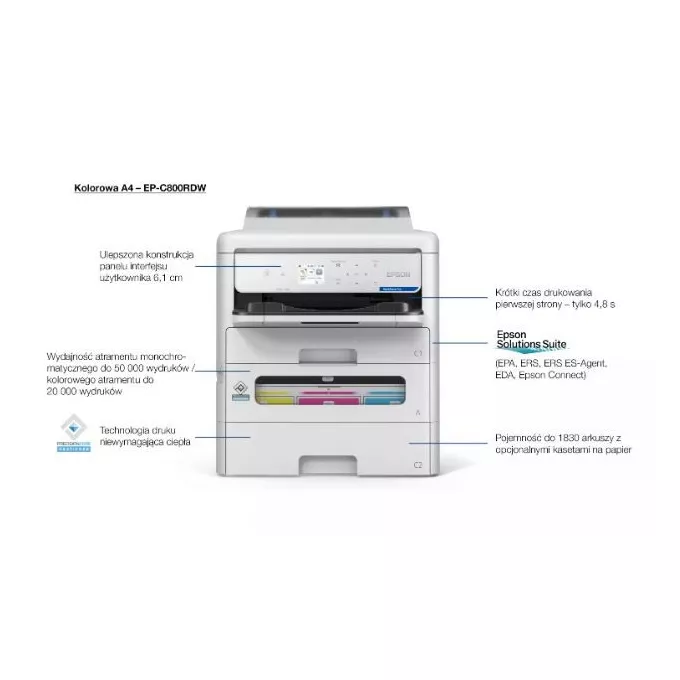 Epson Drukarka EP-C800RDW kolor A4/34ppm/3.8pl/(W)LAN/PCL6