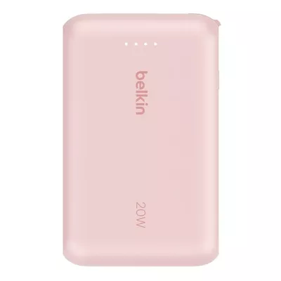 Belkin PowerBank BoostCharge 10k mAh 20w wbudowany kabel-C, port-C, różowy