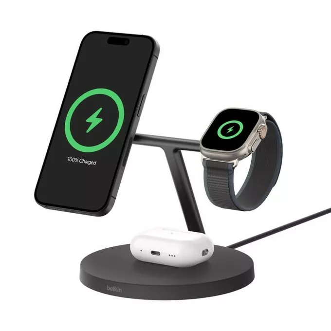 Belkin Ładowarka Boost Charge Pro 3w1 Qi2 15W regulowana, czarna