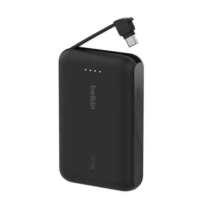 Belkin PowerBank BoostCharge 10k mAh 20w wbudowany kabel-C, port-C, czarny