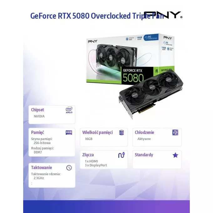 PNY Karta graficzna GeForce RTX5080 OC 3F 16GB 256-bit 960GB/s