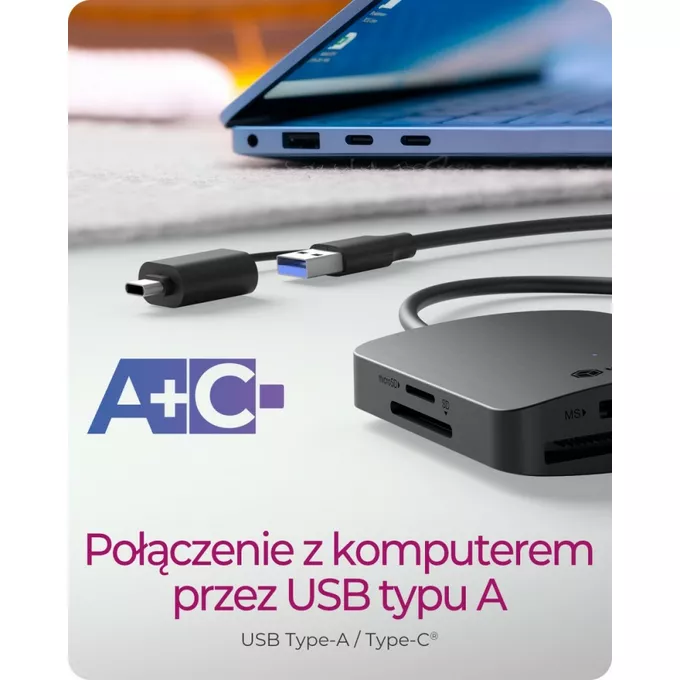 IcyBox Czytnik Kart CF,TF,SD,microSD, Type-C+A, IB-CR302-CU3