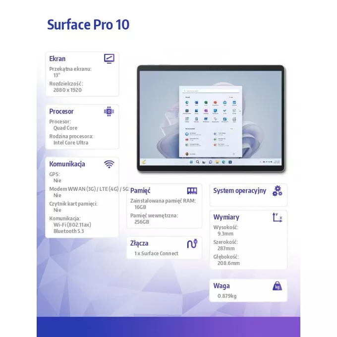 Microsoft Surface Pro 10 Win11Pro Ultra 5-135H/8GB/256GB/Platinium/ZDR-00004